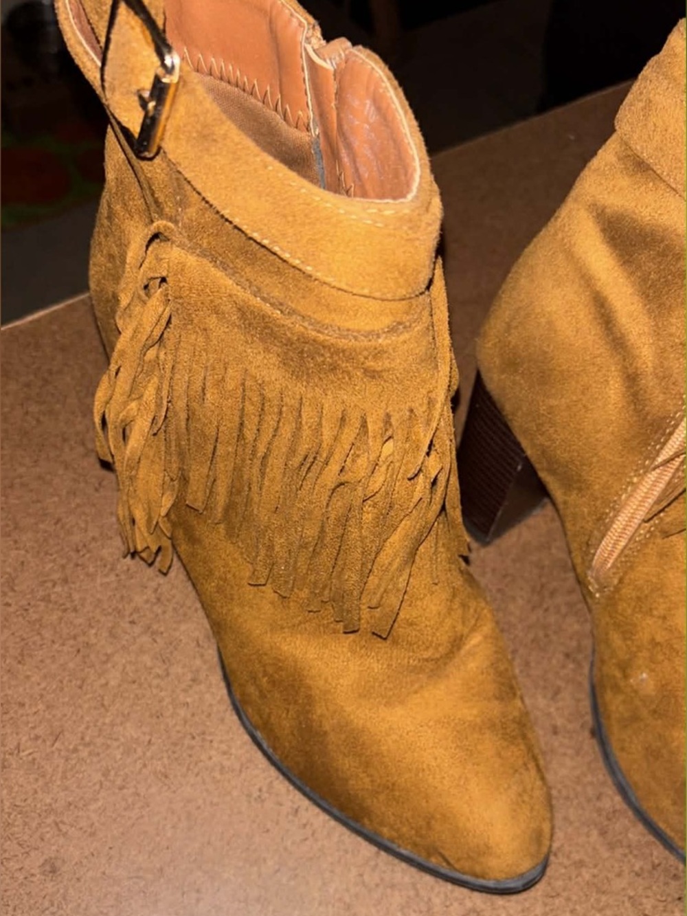 Women's Fringe Ankle Boots - Tan Suede